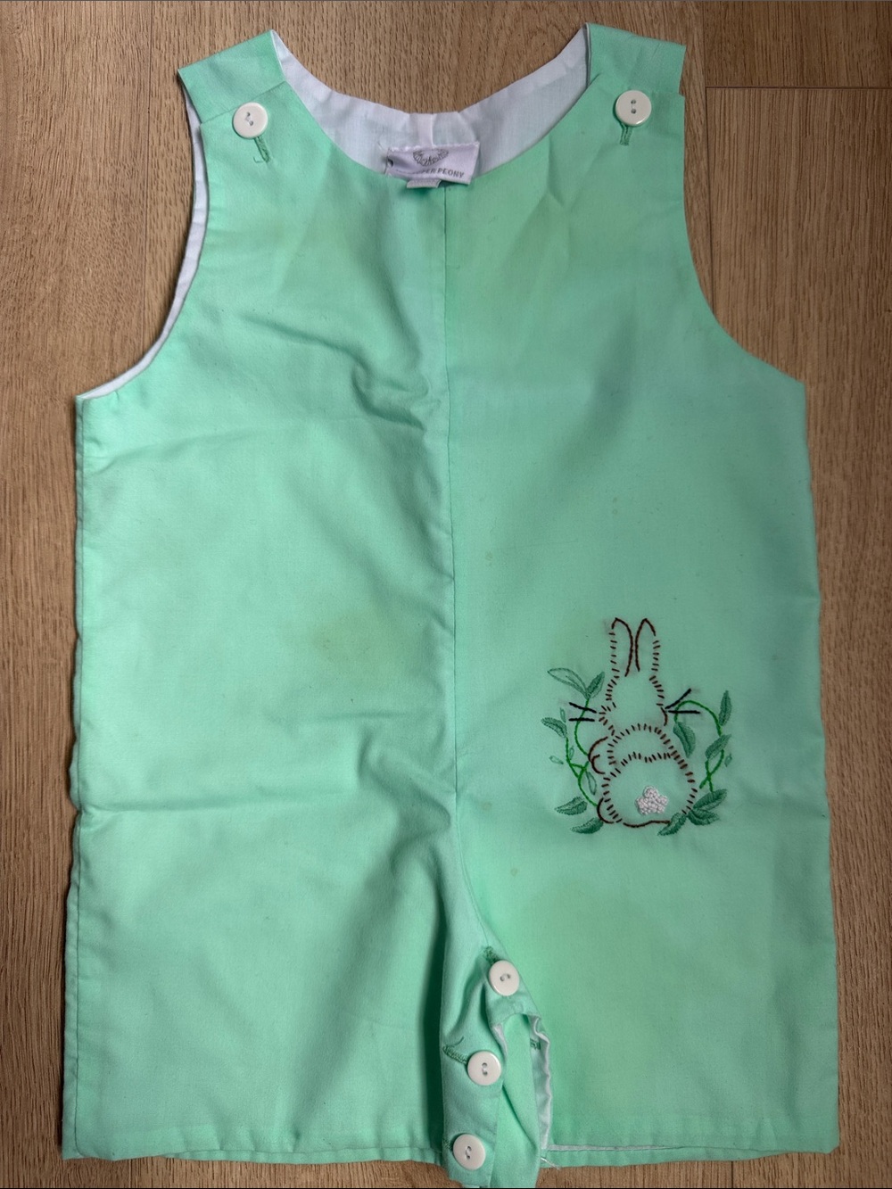 The Proper Peony Mint Green Embroidered Bunny 12m Jon Jon